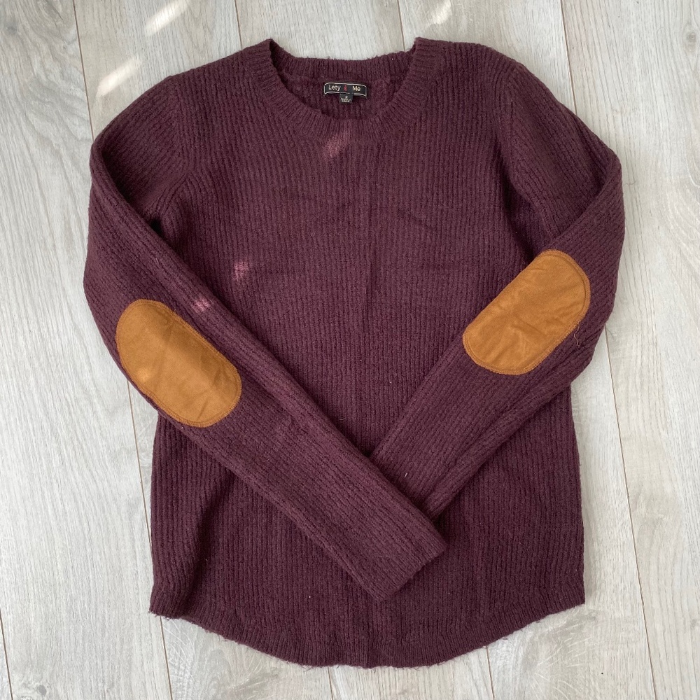Purple Sweater w/ Brown Elbow Patch